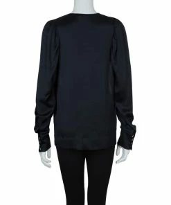 Outlet ❤️ Stella McCartney Monochrome Gathered Sleeve Silk Blouse M For 👩 Women ✔️ -Stella McCartney Shop luxury women stella mccartney used clothes p57910 0003