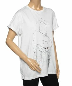 Hot Sale ⌛ Stella McCartney White Cotton Cat Embroidered Short Sleeve T-Shirt M For 👩 Women ✨ -Stella McCartney Shop luxury women stella mccartney used clothes p584661 003
