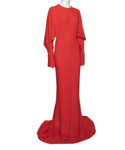 Top 10 💯 Stella McCartney Red Crepe Draped Sleeve Detail Long Evening Gown S For 👩 Women 😍 -Stella McCartney Shop luxury women stella mccartney used clothes p590254 003