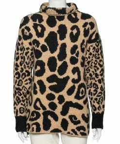Top 10 💯 Stella McCartney Beige Leopard Print Cotton & Alpaca Intarsia Knit Sweater S For 👩 Women 🥰