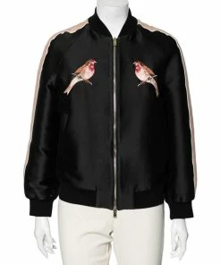 Best deal 👍 Stella McCartney Navy Blue And Black Cotton Bird Embroidery Bomber XS For 👩 Women 😀