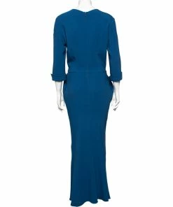 Flash Sale 🛒 Stella McCartney Blue Stretch Cady Gathered Waist Maxi 👗 Dress M For 👩 Women 😀 -Stella McCartney Shop luxury women stella mccartney used clothes p598118 008