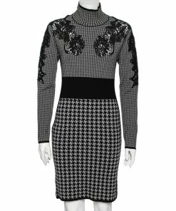 Brand new ⌛ Stella McCartney Grey Houndstooth Patterned Wool & Lace Inset 👗 Dress M For 👩 Women 🤩