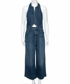 Wholesale 🧨 Stella McCartney Blue Denim Halterneck Jumpsuit M For 👩 Women 🤩