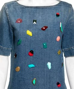Discount 🔥 Stella McCartney Blue Denim Crystal Embellished Top M For 👩 Women 😍 -Stella McCartney Shop luxury women stella mccartney used clothes p605747 008