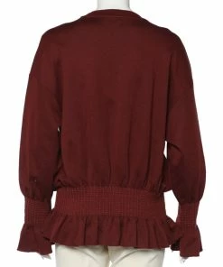 Discount 🧨 Stella McCartney Burgundy Cotton Knit Smocked Detail Sweatshirt M For 👩 Women 🌟 -Stella McCartney Shop luxury women stella mccartney used clothes p605954 002