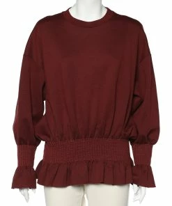 Discount 🧨 Stella McCartney Burgundy Cotton Knit Smocked Detail Sweatshirt M For 👩 Women 🌟