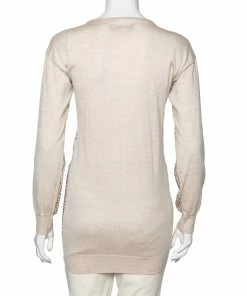 Hot Sale ⭐ Stella McCartney Beige Embellished Wool V-Neck Jumper S For 👩 Women ❤️ -Stella McCartney Shop luxury women stella mccartney used clothes p613554 004