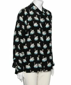Flash Sale 😍 Stella McCartney Black Swan Printed Silk Button Front 👕 Shirt L For 👩 Women 💯 -Stella McCartney Shop luxury women stella mccartney used clothes p614090 001