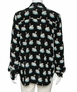 Flash Sale 😍 Stella McCartney Black Swan Printed Silk Button Front 👕 Shirt L For 👩 Women 💯 -Stella McCartney Shop luxury women stella mccartney used clothes p614090 004