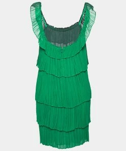 Top 10 ❤️ Stella McCartney Green Ombre Plisse Silk Tiered Short 👗 Dress M For 👩 Women 👏 -Stella McCartney Shop luxury women stella mccartney used clothes p628624 001