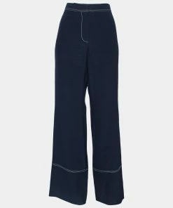Hot Sale 🧨 Stella McCartney Navy Blue Silk Straight Leg Pants M For 👩 Women 🔔