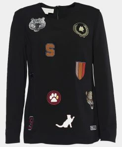 Wholesale 🛒 Stella McCartney Black Crepe Patch Detail Long Sleeve Top S For 👩 Women ✔️