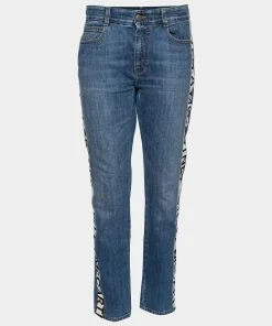 Outlet 😉 Stella McCartney Blue Denim Side Panel Logo Pants M For 👩 Women 🧨