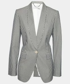 Best deal 🥰 Stella McCartney White And Black Cotton Striped Blazer M For 👩 Women ✨