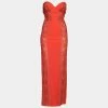 Wholesale 🎁 Stella McCartney Red Crepe Embroidered Lace Panel Strapless Maxi 👗 Dress S For 👩 Women 🌟