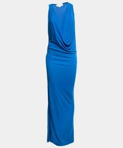 Deals ✨ Stella McCartney Blue Jersey Draped Front Maxi 👗 Dress S For 👩 Women ⭐