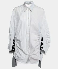 New ✨ Stella McCartney White Striped Cotton Contrast Rib Knit Trim 👕 Shirt M For 👩 Women ❤️