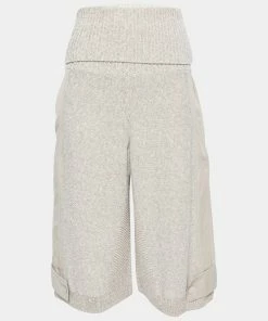 Best Pirce ⌛ Stella McCartney Beige Knit & Linen Paneled High Waisted Culottes XS For 👩 Women 🥰