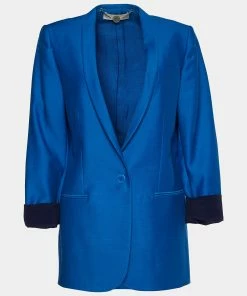 New 😉 Stella McCartney Blue Wool Silk Mid-Length Blazer M For 👩 Women ⌛