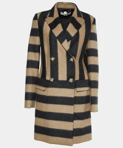 Brand new 😍 Stella McCartney Brown & Black Striped Wool Double Breasted 🧥 Coat S For 👩 Women ❤️