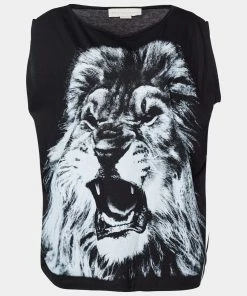 Top 10 🔥 Stella McCartney Black Jersey Sleeveless Lion Print T-Shirt M For 👩 Women 🌟
