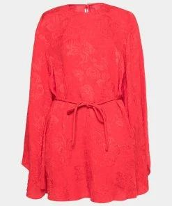 Discount 🤩 Stella McCartney Red Brocade Delia Belted 👗 Dress M For 👩 Women ✨