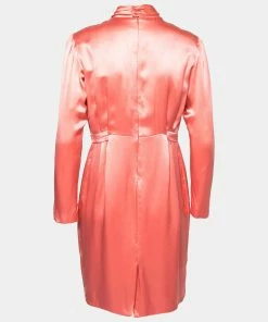 Discount 😉 Stella McCartney Coral Pink Silk Satin Bow Detail Pleated 👗 Dress M For 👩 Women ⭐ -Stella McCartney Shop luxury women stella mccartney used clothes p667100 006