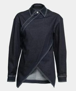 Top 10 ✨ Stella McCartney Navy Blue Denim Slit Detail Long Sleeve Blouse M For 👩 Women 🎁