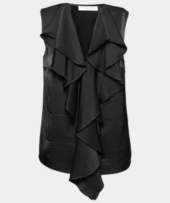 Cheapest 👏 Stella McCartney Black Silk Ruffle Front Sleeveless Top M For 👩 Women ✔️