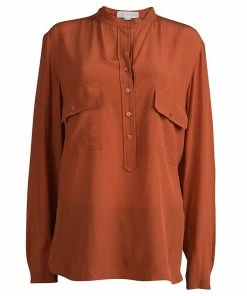 Top 10 💯 Stella McCartney Brick Orange Long Sleeve Silk Blouse L For 👩 Women ✨