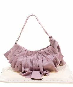 Wholesale 👍 Stella McCartney Pink Faux Suede Pleated Shoulder Bag For 👩 Women ⌛ -Stella McCartney Shop luxury women stella mccartney used handbags p123254 010