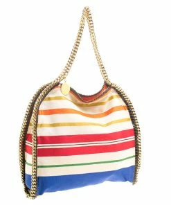 Top 10 👍 Stella McCartney Multicolor Striped Canvas Small Falabella Tote For 👩 Women 🎁 -Stella McCartney Shop luxury women stella mccartney used handbags p125712 0003