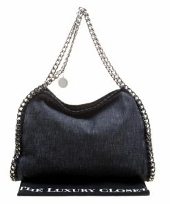 Outlet 👏 Stella McCartney Black Denim Falabella Shopper Tote For 👩 Women ❤️ -Stella McCartney Shop luxury women stella mccartney used handbags p126522 009