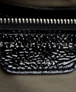 Discount 🤩 Stella McCartney Black Faux Patent Leather And Canvas Top Handle Bag For 👩 Women ⭐ -Stella McCartney Shop luxury women stella mccartney used handbags p168007 001