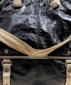 Discount 🤩 Stella McCartney Black Faux Patent Leather And Canvas Top Handle Bag For 👩 Women ⭐ -Stella McCartney Shop luxury women stella mccartney used handbags p168007 008