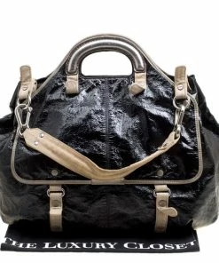 Discount 🤩 Stella McCartney Black Faux Patent Leather And Canvas Top Handle Bag For 👩 Women ⭐ -Stella McCartney Shop luxury women stella mccartney used handbags p168007 010