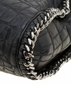 Wholesale 🌟 Stella McCartney Black Croc Embossed Faux Leather Small Falabella Tote For 👩 Women 🛒 -Stella McCartney Shop luxury women stella mccartney used handbags p170629 004