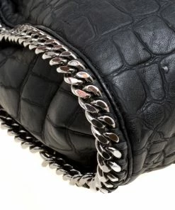 Wholesale 🌟 Stella McCartney Black Croc Embossed Faux Leather Small Falabella Tote For 👩 Women 🛒 -Stella McCartney Shop luxury women stella mccartney used handbags p170629 005