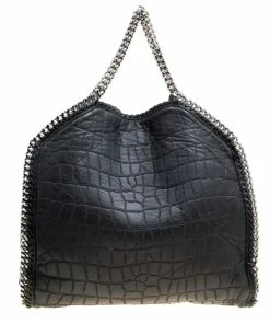 Wholesale 🌟 Stella McCartney Black Croc Embossed Faux Leather Small Falabella Tote For 👩 Women 🛒 -Stella McCartney Shop luxury women stella mccartney used handbags p170629 007