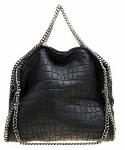 Wholesale 🌟 Stella McCartney Black Croc Embossed Faux Leather Small Falabella Tote For 👩 Women 🛒