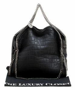 Wholesale 🌟 Stella McCartney Black Croc Embossed Faux Leather Small Falabella Tote For 👩 Women 🛒 -Stella McCartney Shop luxury women stella mccartney used handbags p170629 011