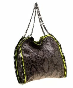 Cheap ✨ Stella McCartney Taupe/Neon Green Faux-Python Falabella Tote Bag For 👩 Women 😍 -Stella McCartney Shop luxury women stella mccartney used handbags p183832 008