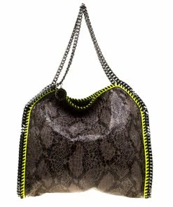 Cheap ✨ Stella McCartney Taupe/Neon Green Faux-Python Falabella Tote Bag For 👩 Women 😍