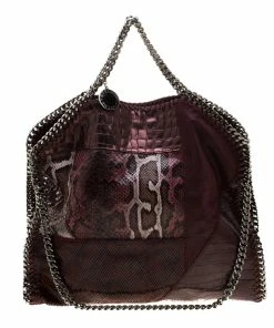 Wholesale ❤️ Stella McCartney Burgundy Faux-Python And Crocodile Embossed Leather Falabella Tote Bag For 👩 Women 🎁