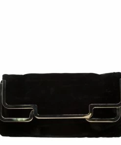 Discount ✨ Stella McCartney Black Velvet Metal Clutch For 👩 Women 🎉