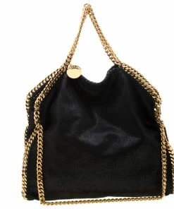 Discount ✨ Stella McCartney Black Faux Leather Medium Falabella Fold Over Tote For 👩 Women 💯