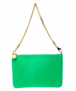 Brand new 👍 Stella McCartney Green Faux Alligator Chain Clutch For 👩 Women 🧨