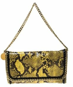 Wholesale 🎉 Stella McCartney Yellow/Black Python Faux Leather Falabella Flap Shoulder Bag For 👩 Women 🧨