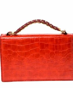 Promo 🎁 Stella McCartney Orange Embossed Crocodile Leather Clutch For 👩 Women 😉 -Stella McCartney Shop luxury women stella mccartney used handbags p230315 001